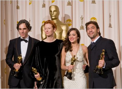 Cérémonie des Oscars 2008 (TV) : photo Daniel Day-Lewis, Javier Bardem, Marion Cotillard, Tilda Swinton