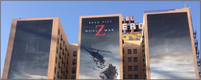 "World War Z" : l'affiche gigantesque du film sur un grand hôtel !