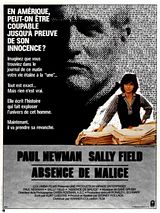 Affiche de Absence de Malice, film à voir en streaming sur Pygargue