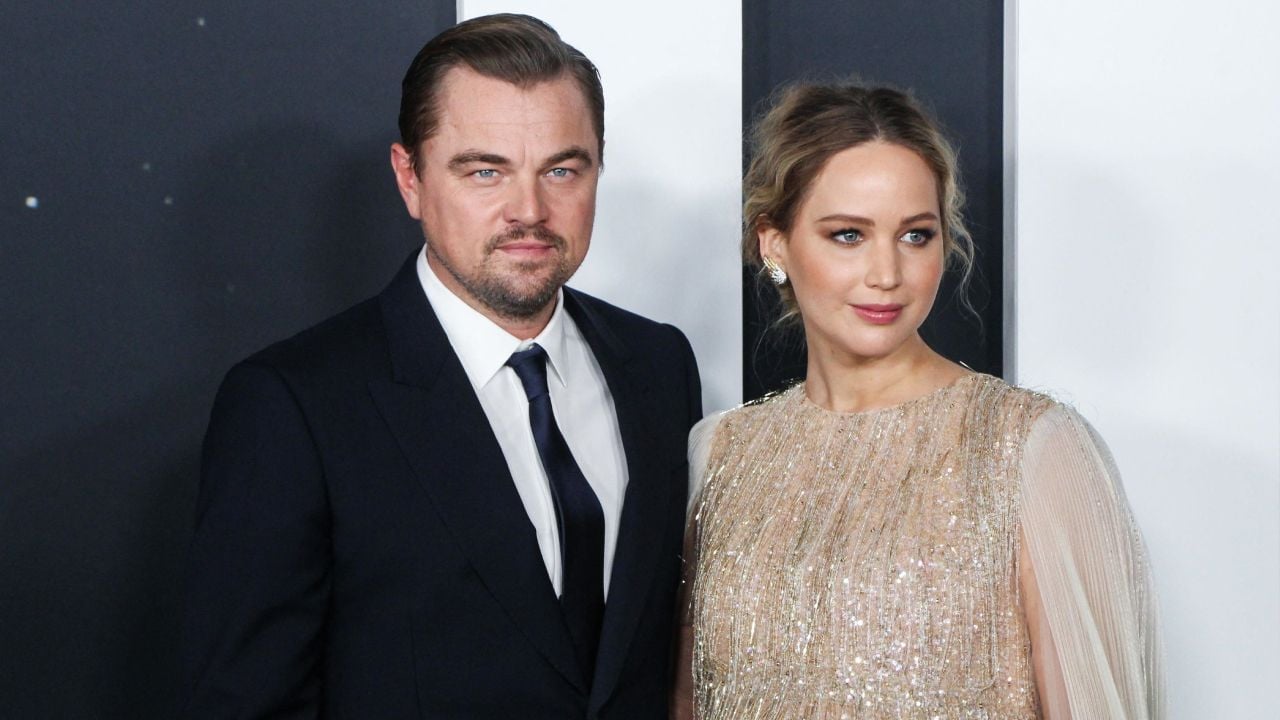 Leonardo DiCaprio et Jennifer Lawrence lors de la promotion de 