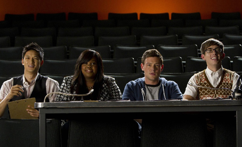 Glee : Photo Amber Riley, Cory Monteith, Kevin McHale, Harry Shum Jr.