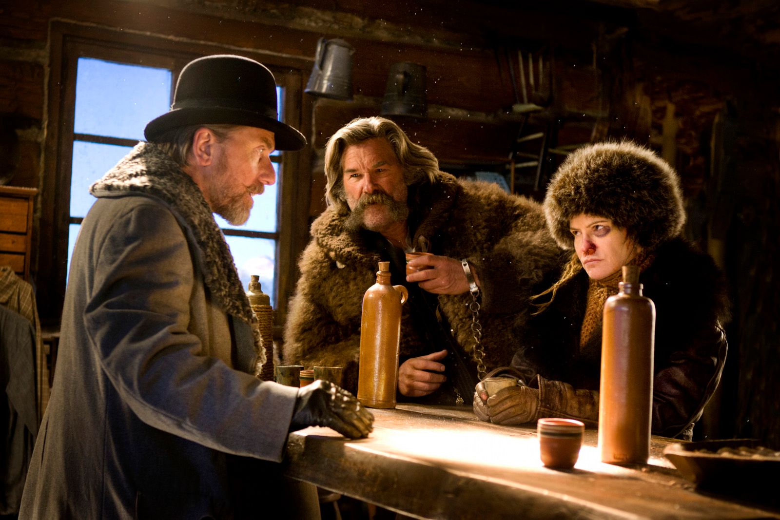 Les Huit salopards - Jason Leigh, Kurt Russell, Tim Roth